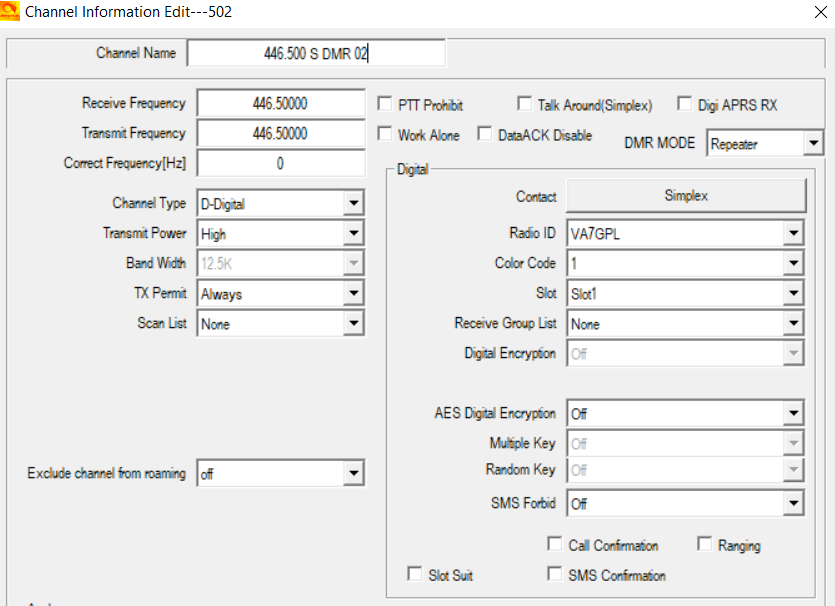 dmr simplex set color code to 0